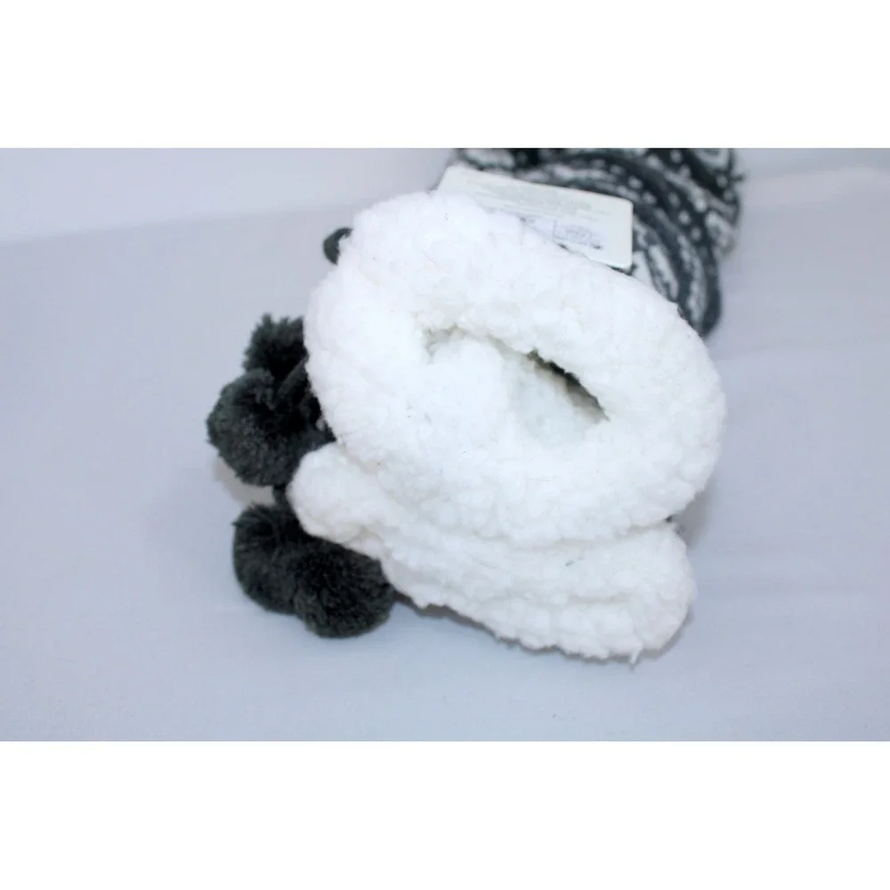 Joy Slipper Socks with Grippers Charcoal Fair Isle Snowflake Pom Pom NWT 4-10